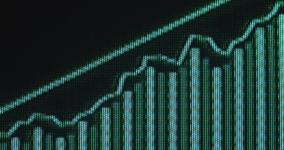 A green digital chart features a sharply rising arrow indicating a strong upward trend and increasing profit due to a great performance of stock or crypto trading portfolio via an online platform or exchange