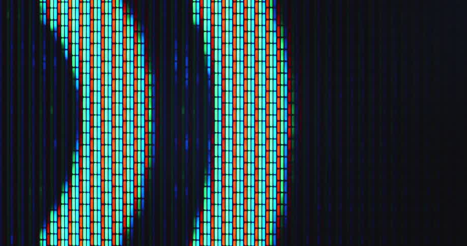 A digital lcd or rgb panel screen displays a white animation on a dark background consisting of three appearing and disappearing sound bars symbolizing sonic or radar waves