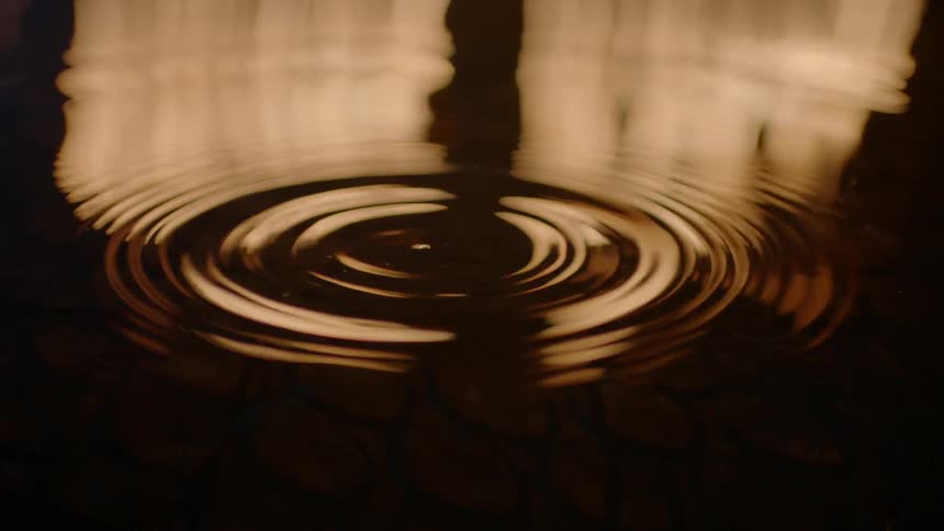Droplets fall and create ripples in water