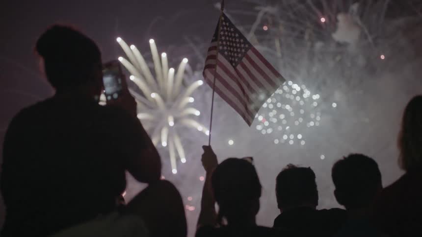 A crowd watching fireworks