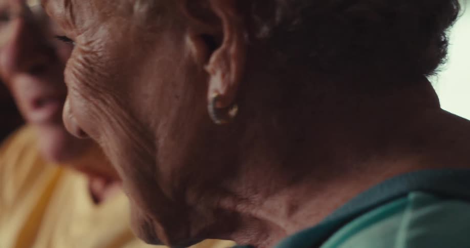 Elderly couple talking