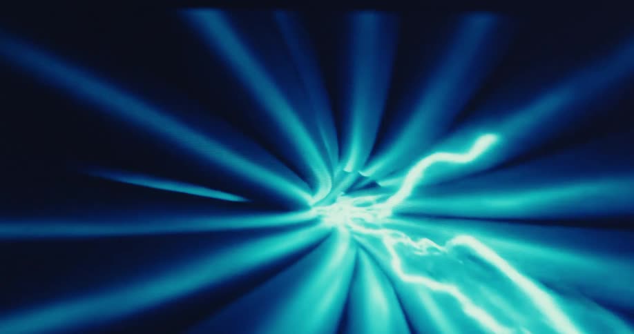 A tunnel of blue tubes and white electricity