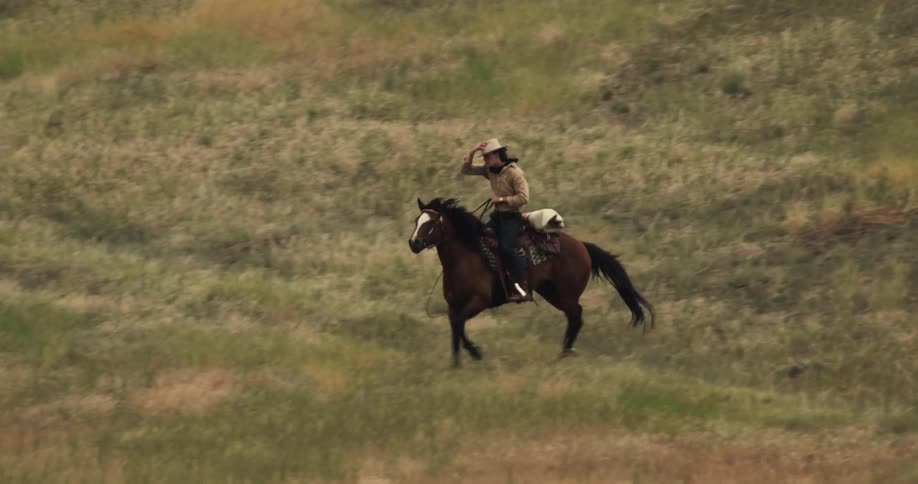 A man riding a horse in an open field