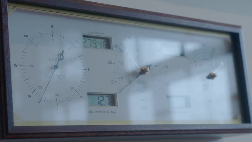 A gauge hangs on the wall