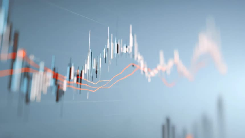 Financial candlestick chart against a gray screen