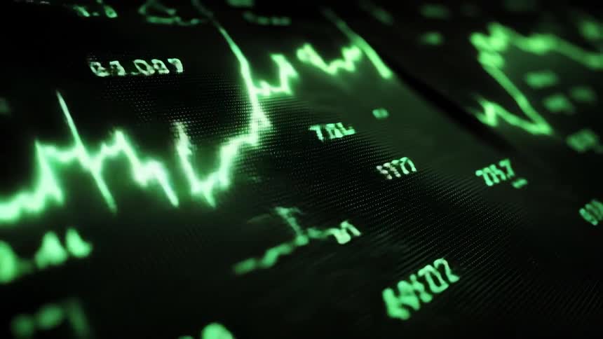 Screen displaying green graph with numbers