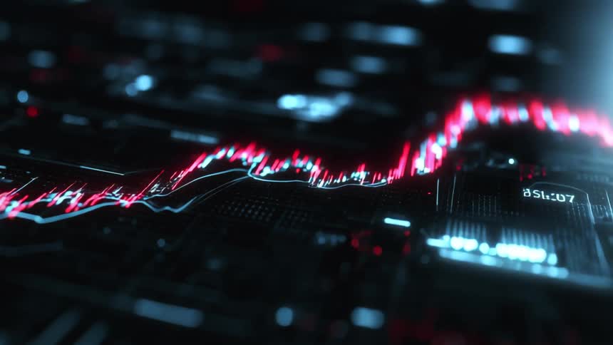 Blue and red candlestick chart of financial market