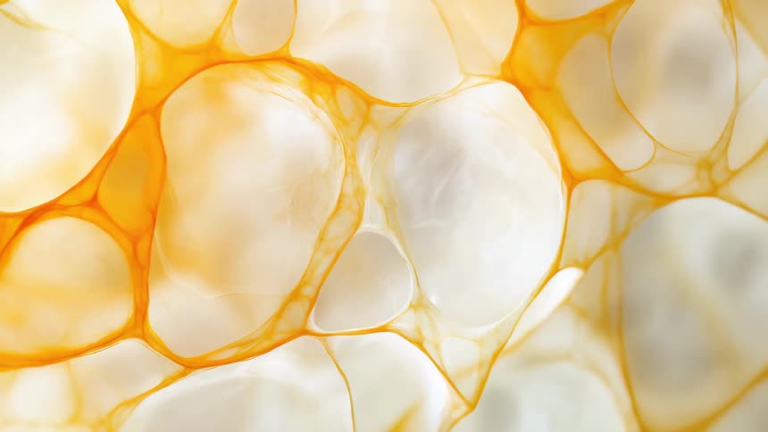 Closeup of orange outlined bubbles forming a translucent foam