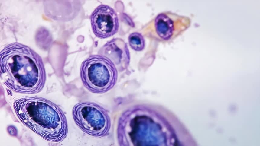 Blue and purple liquid is frozen in time