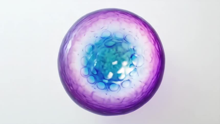 Colorful twirling microscopic cell viewed from above
