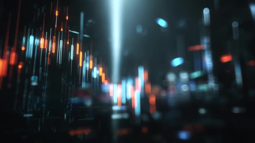 Chart of rising and falling candles against a blurred background