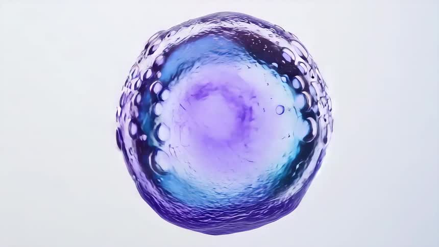 Purpleblue celllike sphere with bubbles on a white background