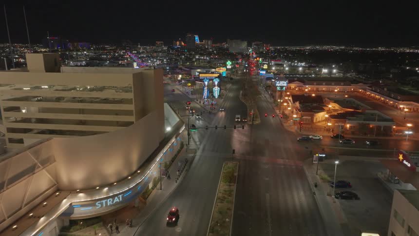 Traffic travels on the Las Vegas strip at night