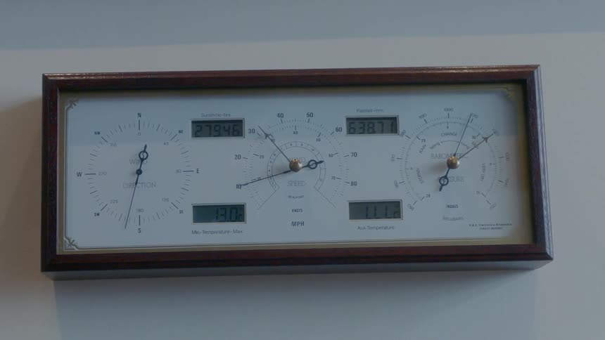 Dials on a weather station move slightly