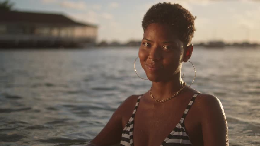 A woman swims in the ocean