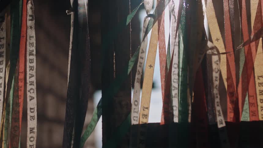 Colorful ribbons in a room of the house with sunlight reflecting off it