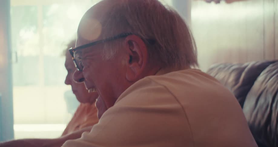 An elderly couple play video games