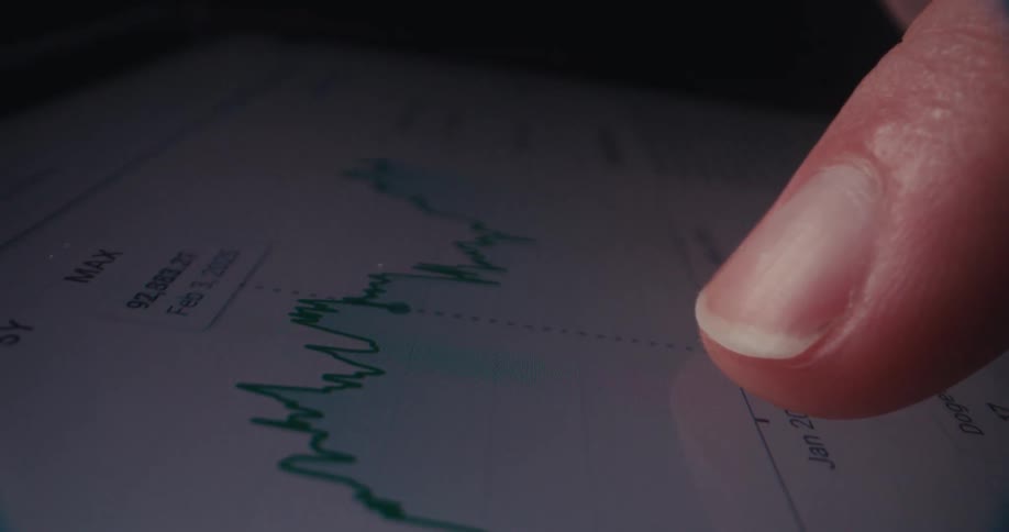A finger traces a graph on a screen