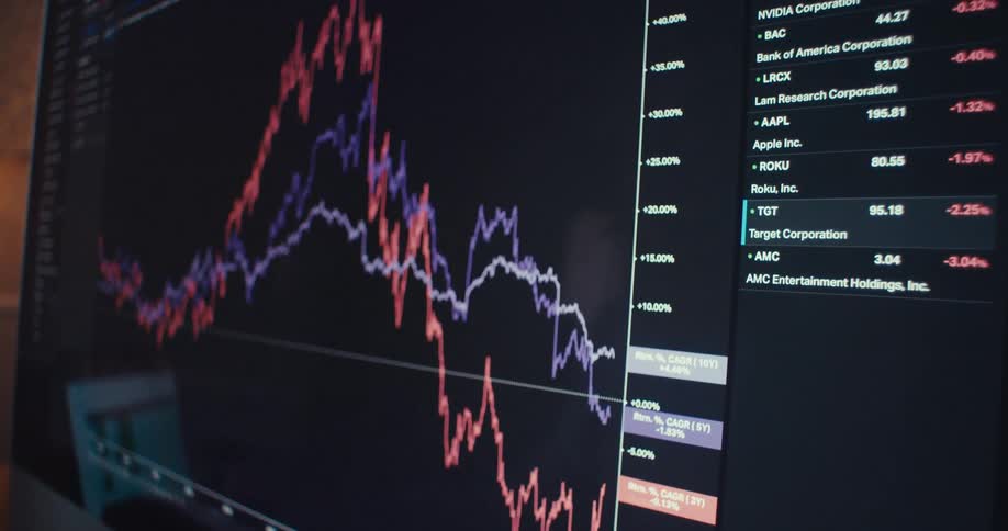 A line graph is displayed on the mans computer