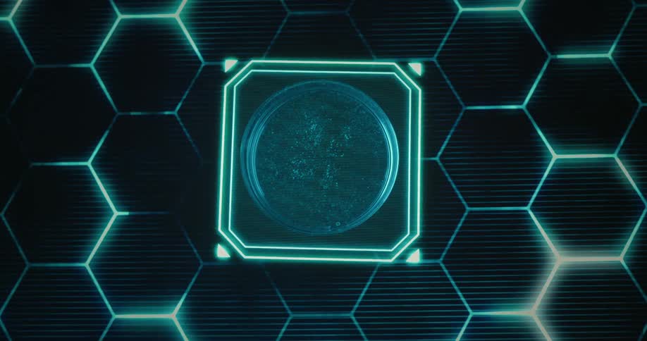 Technician adjusts a petri dish sitting on a computerized surface then a hexagonal pattern appears