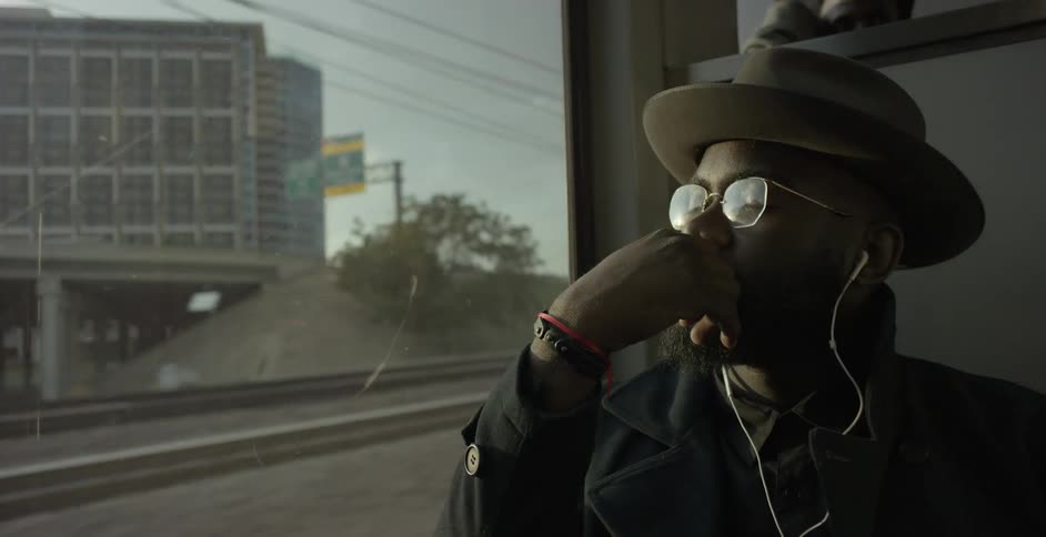 A person riding a train