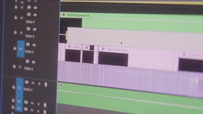 Closeup of a screen displaying a video editing program
