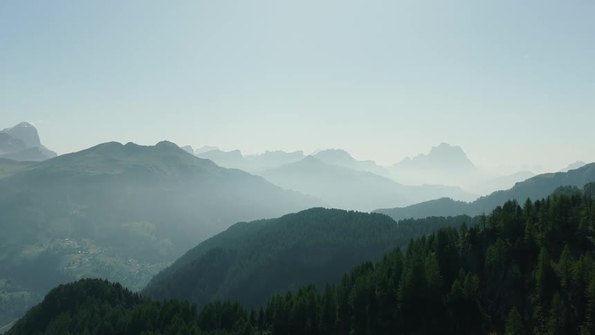 Aerial landscape of forested mountains