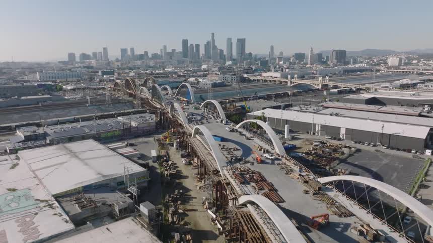 The Sixth Street Bridge in Los Angeles under construction