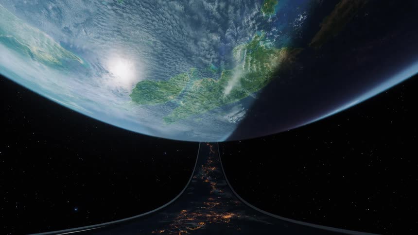 A view of earth from space split into two distinct halves the left side bathed in sunlight showcasing vibrant blues and greens of oceans and continents while the right side is shrouded in darkness