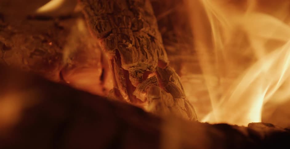 The wood in the campfire is burned and full of ash