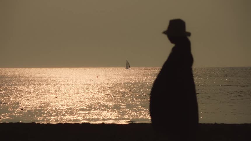 A person is watching the sunrise on the beach