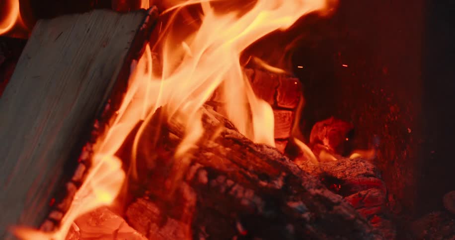Fire burning woods at night time