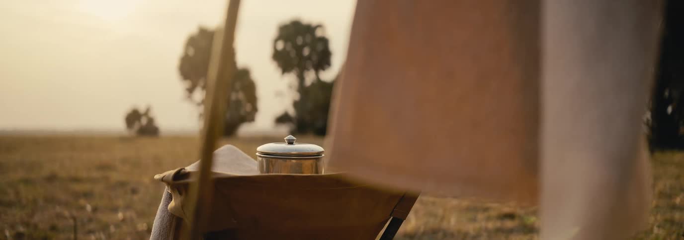 A chair is set up on the grass