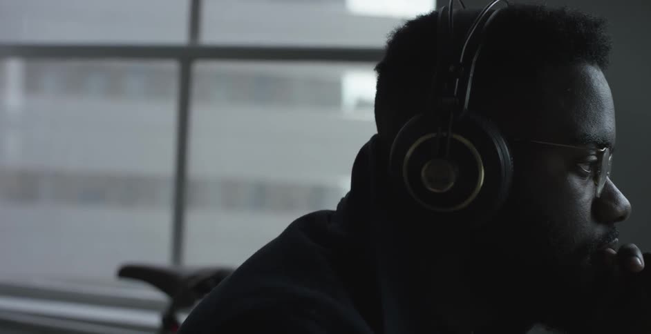 A person wearing headphones