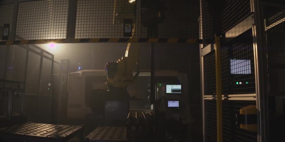 Robotic machine in operation in a factory