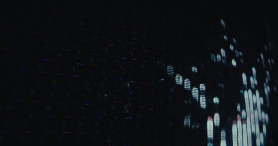 Vertical led bars display white light patterns on a dark digital screen