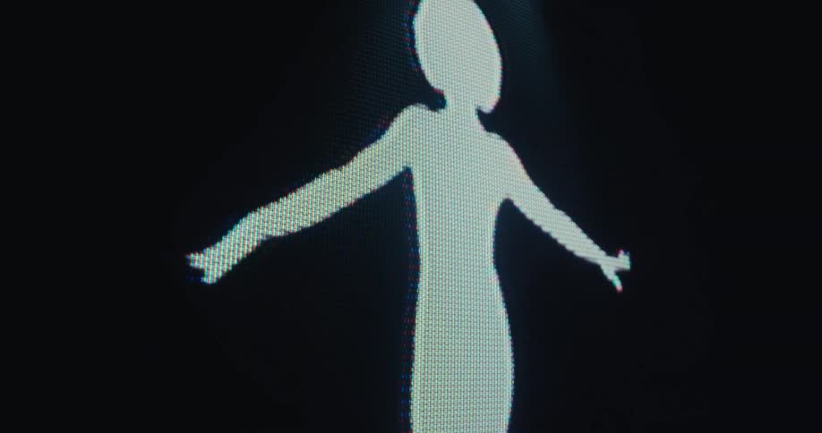 The television displays a silhouette of a woman dancing