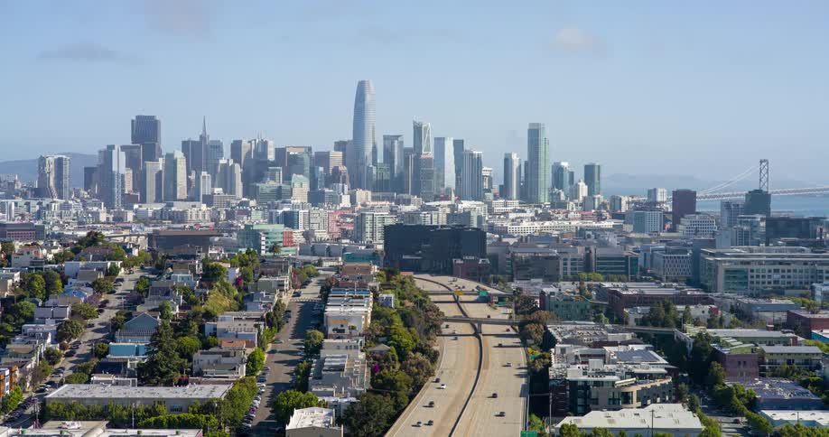 The roads to the city have light traffic during the day
