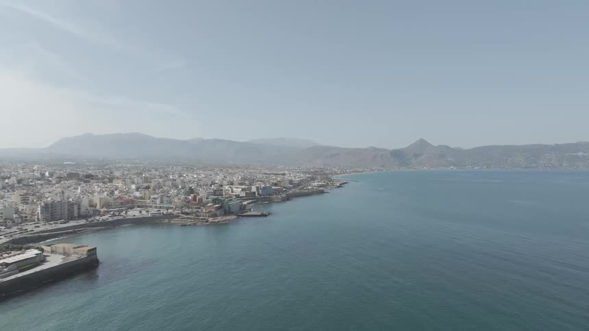 A large city is on the waterfront