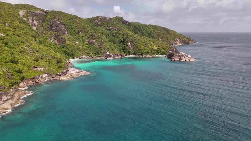 Forested mountains on a seaside peninsula