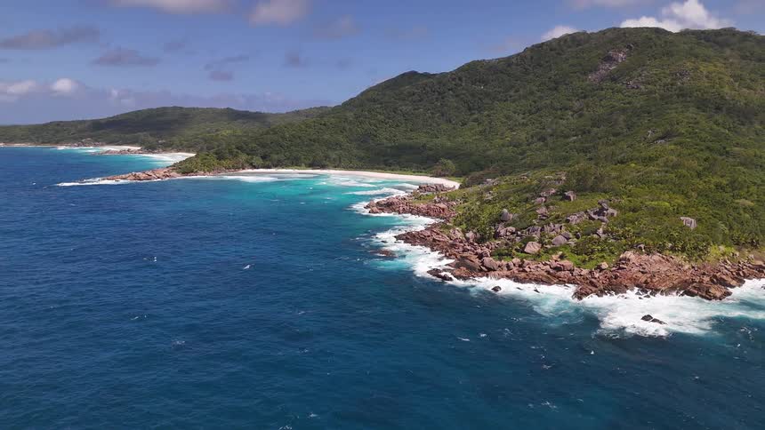 The island is covered with a large green hill