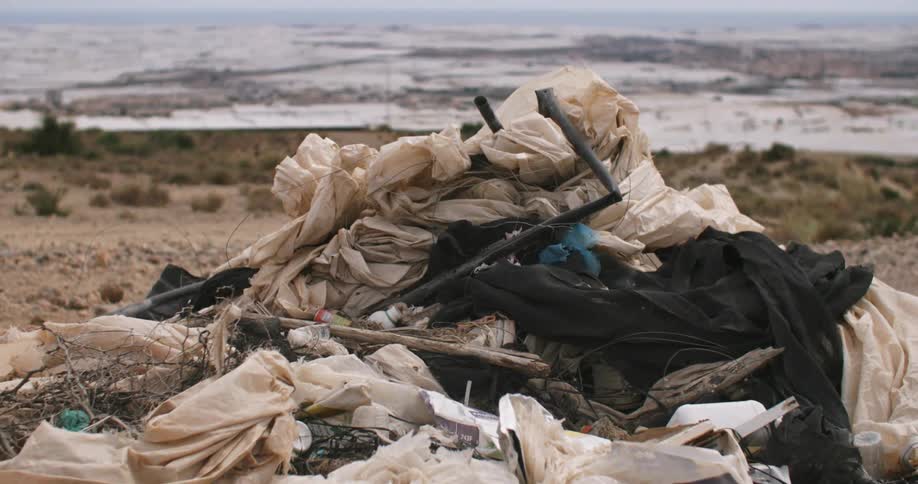 Trash thrown on the seashore