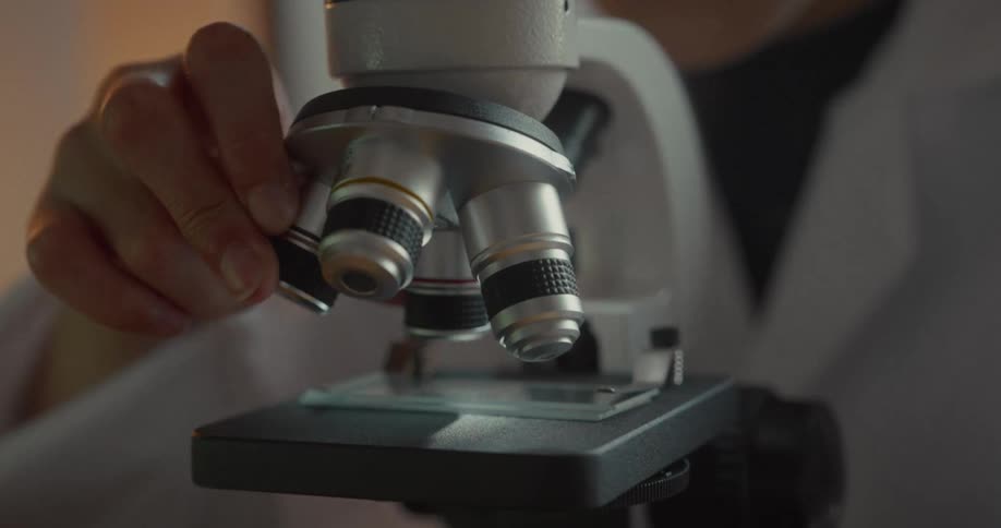 Person using many microscopes