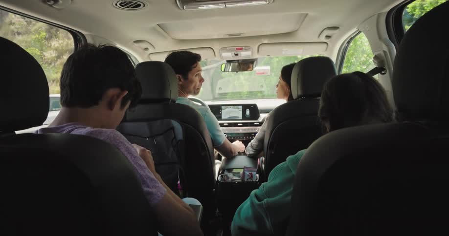 Family inside a moving car