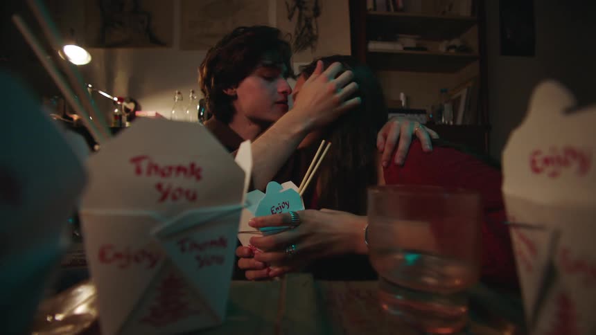 Couple hugging in a romantic moment