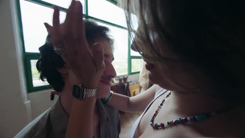 Couple hugging in a romantic moment