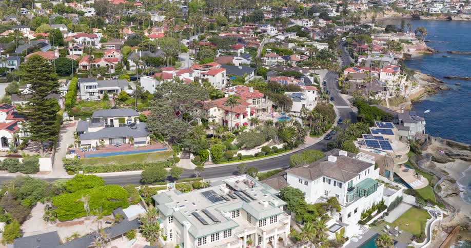 Homes line the shoreline