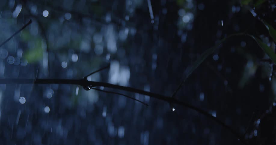 Rain is pouring at night