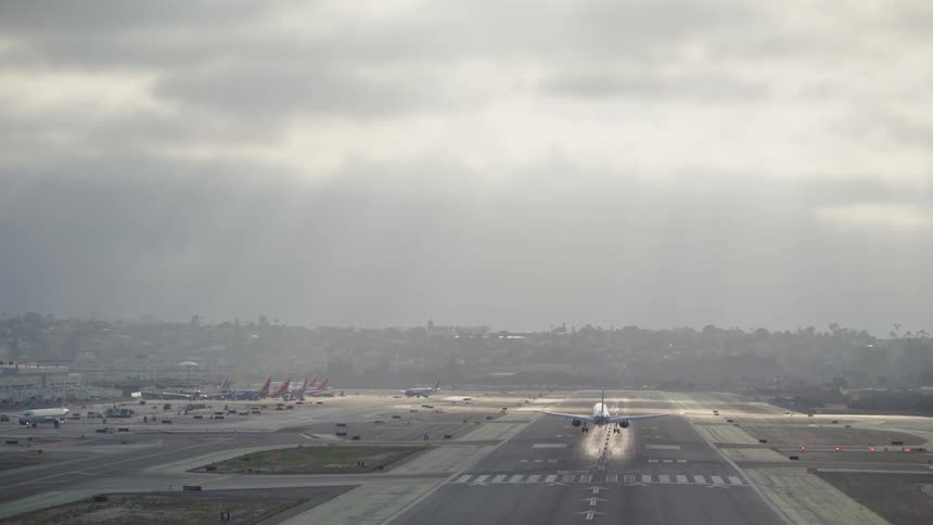 Airplane landing at an airport