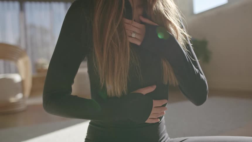 A woman meditates